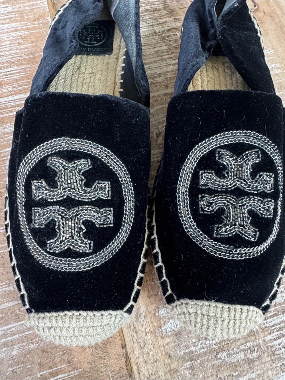 Tory Burch Black Velvet Espadrille 8.5